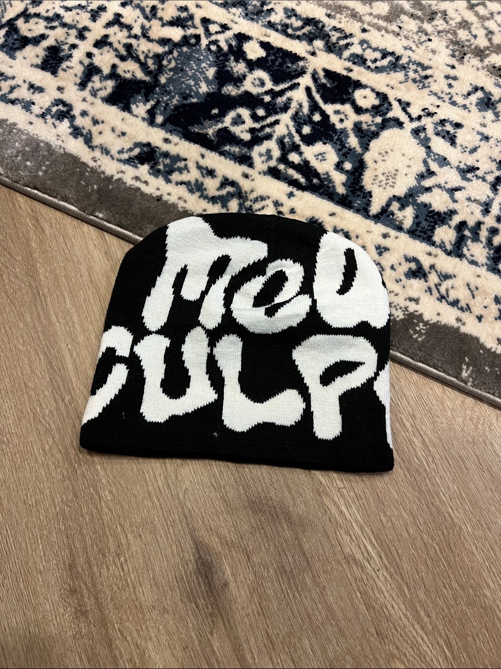 Others Follow Black & White Graphic Knit Beanie